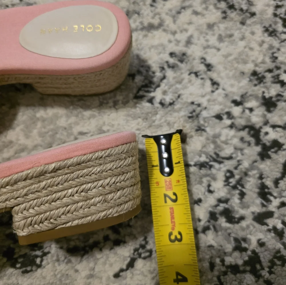 Cole Haan Leather Canvas Espadrilles Sandals Pink Womens 8.5 Preppy Boho